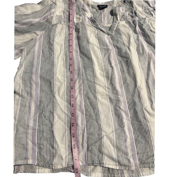Splendid women's linen blend striped white purple v-neck blouse shirt sz L - Picture 7 of 10